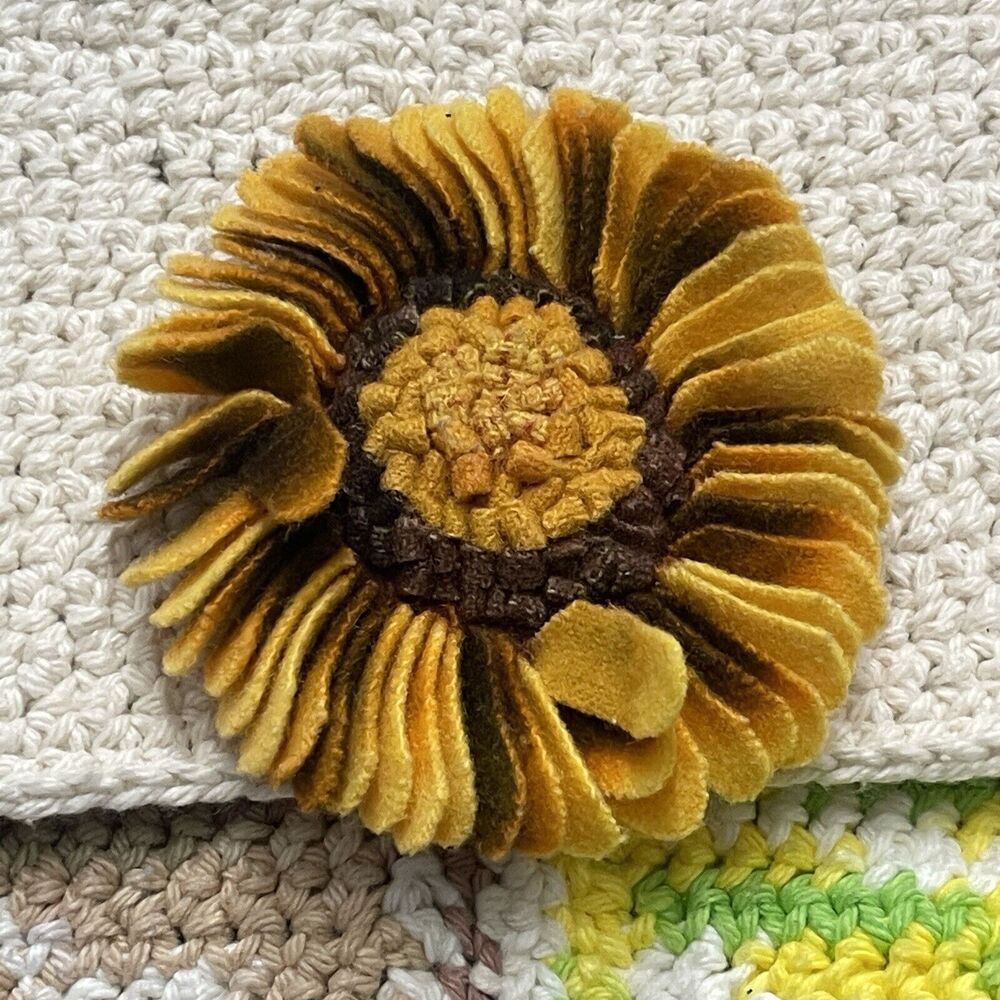 Boho Patchwork Sunflower Knit Bag Large Multicolo… - image 5